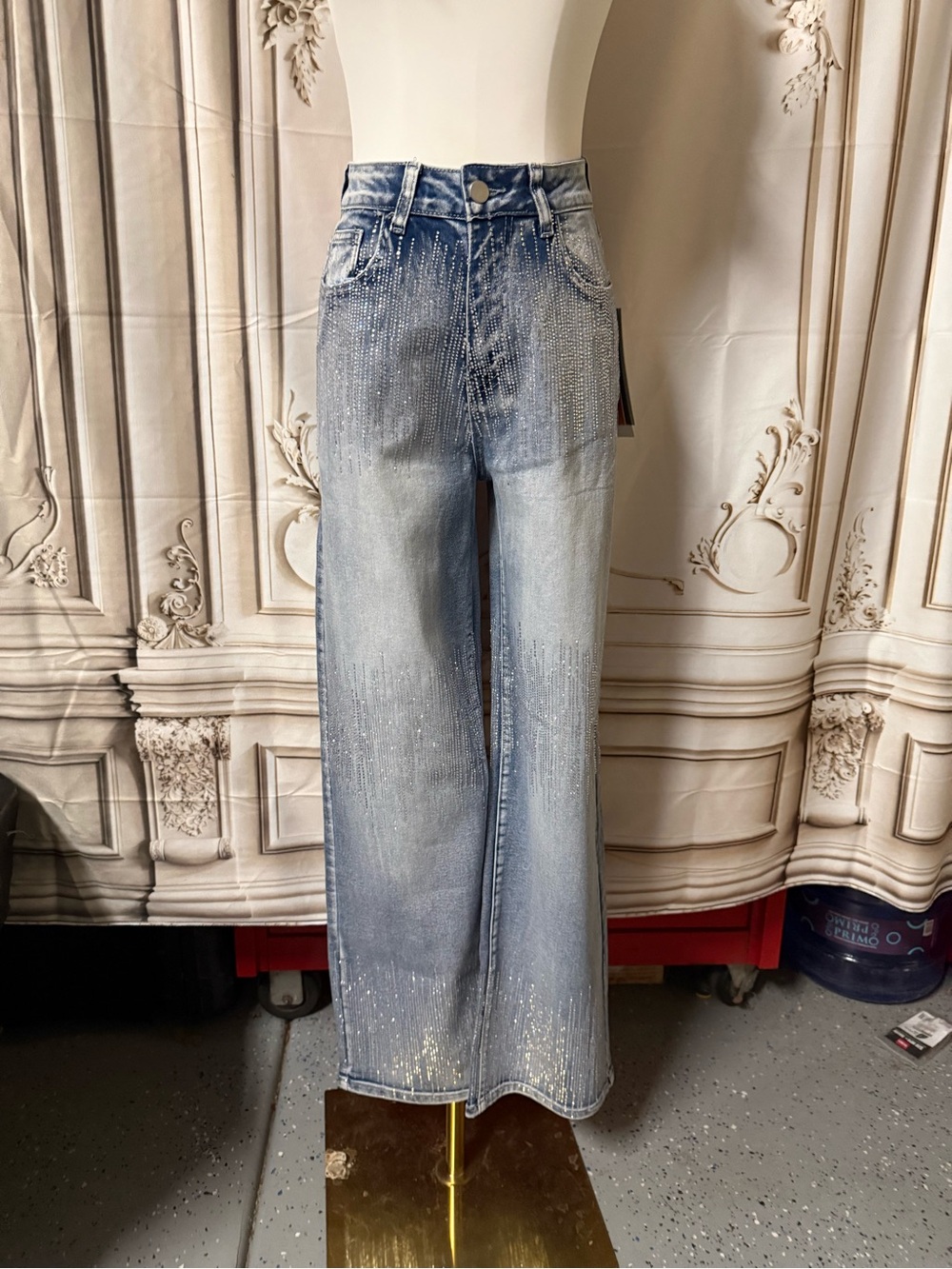 American Bazi Blue Rhinestone wide leg jeans